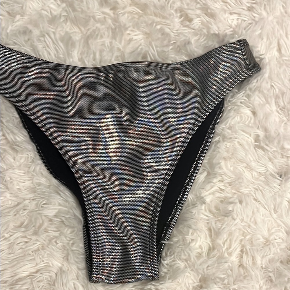 Iridescent Bikini Bottoms, hi cut flattering , silvery, figure flattering